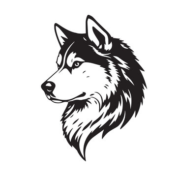 Siberian Husky Dog silhouette on white background. Dog head icon. Dog logo design. Dog vector design.