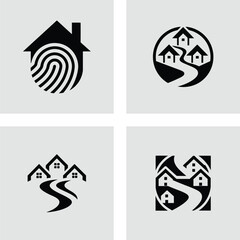 Secure Community Living Home, Fingerprint, and Neighborhood Logo Designs
