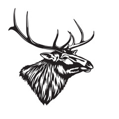 Black elk animal silhouette isolated on white background. Animal elk silhouette. Elk face silhouette. vector illustration.	
