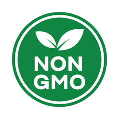 Non-GMO Certified Label - Round Vector Badge with Leaf for Healthy Organic Products