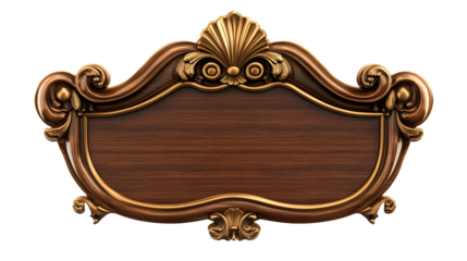 Classic decorative wooden wall plaque with ornate gold accents on a white background