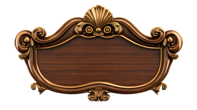 Classic decorative wooden wall plaque with ornate gold accents on a white background