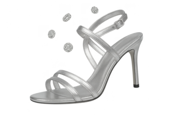 Elegant silver high-heeled sandal isolated on a transparent background, stylish