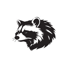 Raccoon silhouette on white background. Raccoon silhouette icon. Stylized Raccoon logo. Raccoon head icon.