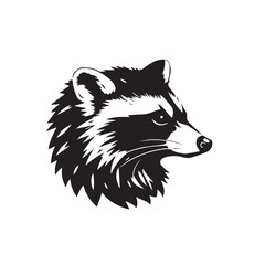 Raccoon silhouette on white background. Raccoon silhouette icon. Stylized Raccoon logo. Raccoon head icon.