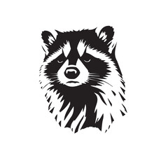 Raccoon silhouette on white background. Raccoon silhouette icon. Stylized Raccoon logo. Raccoon head icon.