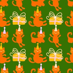 Fototapeta premium Halloween animals seamless cats pattern for wrapping paper