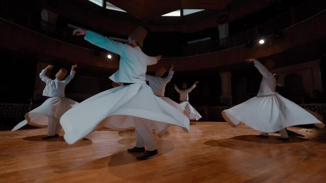 Backlit Mevlevi Semazen in Spiritual Dance Performance
