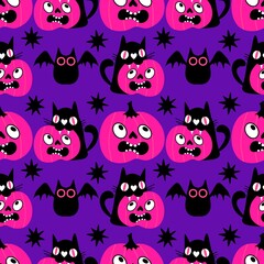 Halloween animals seamless cats pattern for wrapping paper