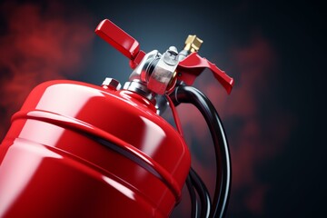 Obraz na płótnie Canvas Shiny red fire extinguisher is ready for use, providing safety and protection against fire hazards