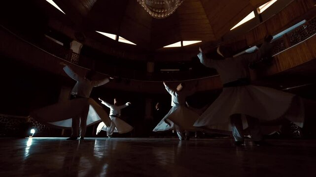 Backlit Mevlevi Semazen in Spiritual Dance Performance