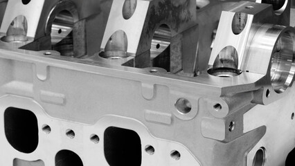 Close-up of engine cylinder block undergoing service repair, industrial service repair concept...