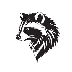 Raccoon silhouette on white background. Raccoon silhouette icon. Stylized Raccoon logo. Raccoon head icon.