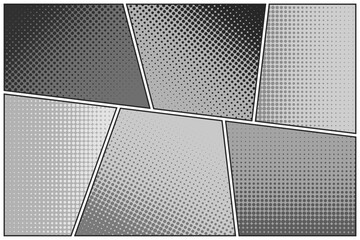 Cartoon comic backgrounds set. Comics book black and white poster with halftone elements. Retro Pop Art style. Vector illustration