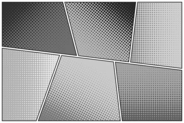 Gordijnen Cartoon comic backgrounds set. Comics book black and white poster with halftone elements. Retro Pop Art style. Vector illustration © 32 pixels
