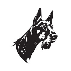 Dobermann Dog silhouette on white background. Dog silhouette icon. Stylized Dog logo. Dog silhouette vector design.