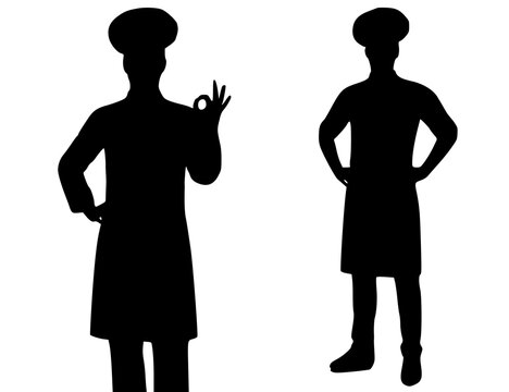 Chef silhouettes in black, presenting culinary expertise and demonstrating an excellent preparation, ready to create delicious dishes.