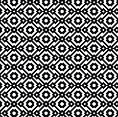 black and white background, monochrome, repeating geometric pattern, grid of interconnected diamond or rhombus shapes, concentric diamond, square or circle, pixel art or traditional weaving patterns