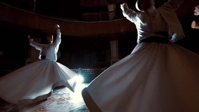 Backlit Mevlevi Semazen in Spiritual Dance Performance