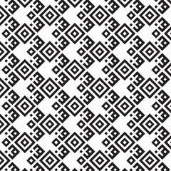 set of seamless geometric patterns, black and white geometric pattern, repeating motif, interconnected square and diamond shapes, staggered or offset grid, blocky lines, video game aesthetic,