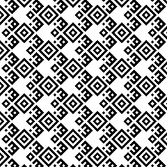set of seamless geometric patterns, black and white geometric pattern, repeating motif, interconnected square and diamond shapes, staggered or offset grid, blocky lines, video game aesthetic,