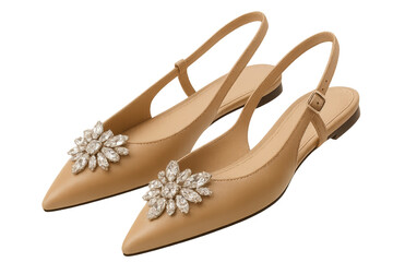 Naklejka premium Elegant beige slingback shoes with crystal embellishments on transparent background