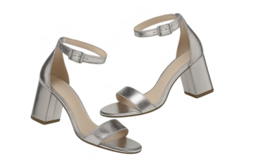 Elegant silver high heel sandals isolated on a transparent background style