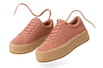 Pair of trendy pink platform sneakers isolated on transparent background cutout