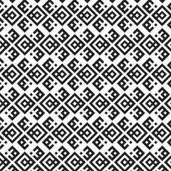 Fototapeta premium black and white seamless pattern, geometric pattern, repeating motif of blocky, interconnected shapes, squares, diamond staggered, offset grid, pixelated or step-like, modern, digital, retro aesthetic
