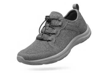 Gray running shoe isolated on transparent background, lightweight design, studio shot