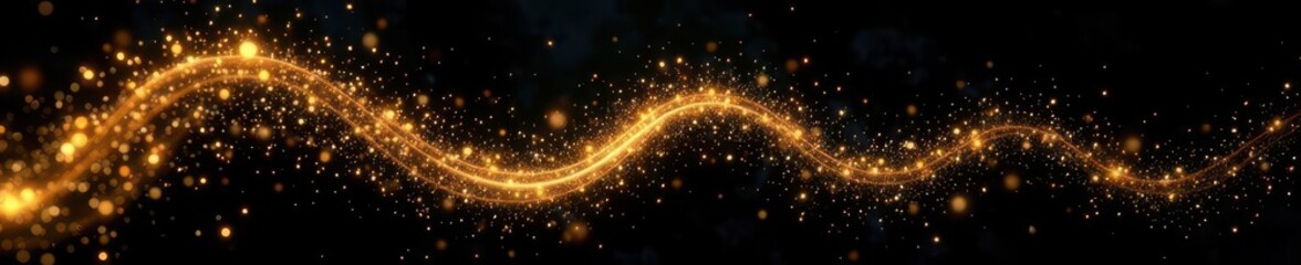 Naklejka premium Swirling abstract gold particles on black background, modern, black