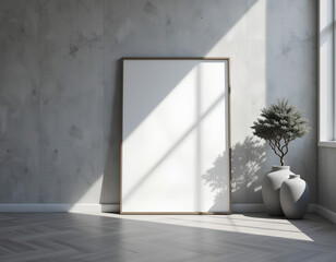 Elegant Plant-Filled Interior with Blank Poster Frame Mockup

