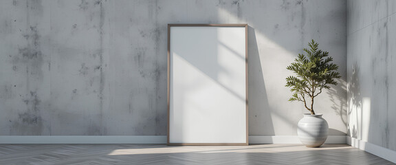 Modern Design Living Room with Frame Mockup, Plant, and Poster

