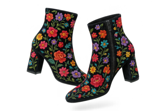 Elegant embroidered ankle boots isolated on a transparent background, floral design - Powered by Adobe