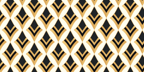 Geometric seamless pattern with gold and colorful elements. Luxury background. Ornamental wallpaper detail of mosaic. Art Deco invitation greeting Design. Vector illustration.