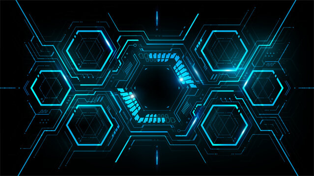 Hexagon abstract futuristic electronic circuit technology background concept, futuristic digital interface, vector illustration