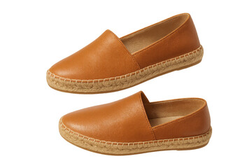 Brown leather espadrilles, isolated on transparent background, stylish.