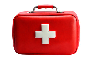 Obraz premium Red first aid kit with white cross and metal handle isolated on a transparent background medical kit