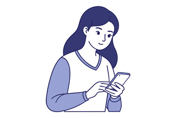 line art of young woman browsing smartphone vector