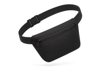 Black fanny pack isolated on transparent background, sleek design, cut-out