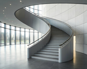 Contemporary curved staircase in architectural gray setting
