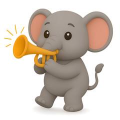 Cute cartoon elephant playing a trumpet with a happy expression Transparent Background