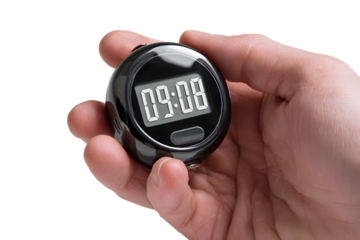 Hand holding stopwatch isolated on transparent background