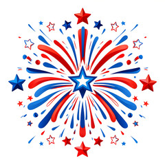 Fototapeta premium Patriotic Fireworks Illustration – 4th of July Celebration with Red, White, and Blue Stars
