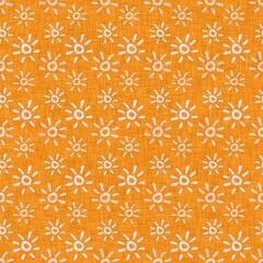 Bright orange sunny sky seamless pattern. Freehand playful nursery sunshine summer background. 