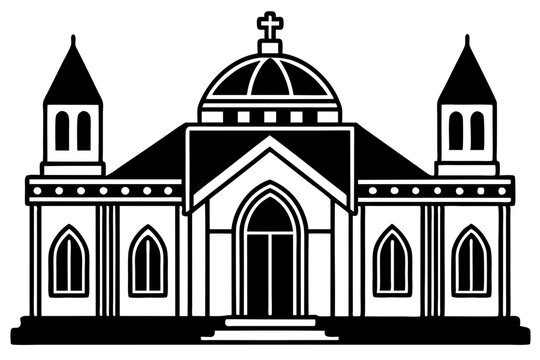 black and white church building clip art preview