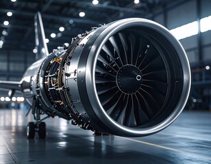 U S Air Force jet engine turbine showcasing advanced engineering and design features in a hangar environment