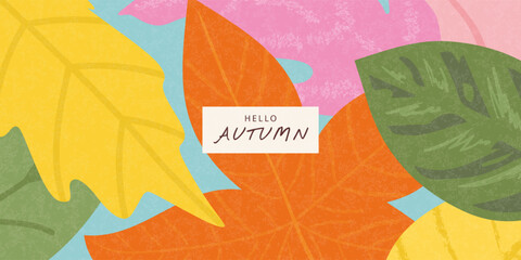 Autumn foliage, background with textured leaves in vibrant colors, for a seasonal web banner or header design, vector illustration.