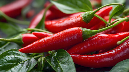Fresh red chili peppers on rustic background, spicy vegetable food photography concept for cooking, culinary, agriculture, kitchen ingredients, healthy diet and lifestyle visuals, Generative AI  
