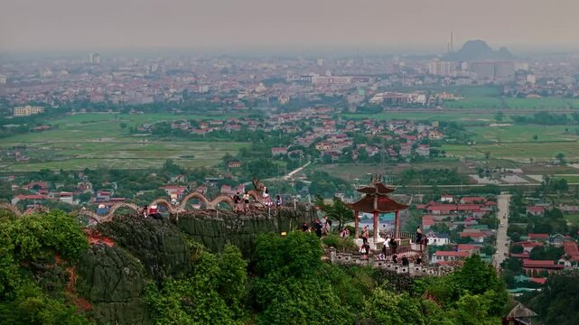 Aerial drone footage of dragon spine view point in Hang Mua, Ninh binh, vietnam.